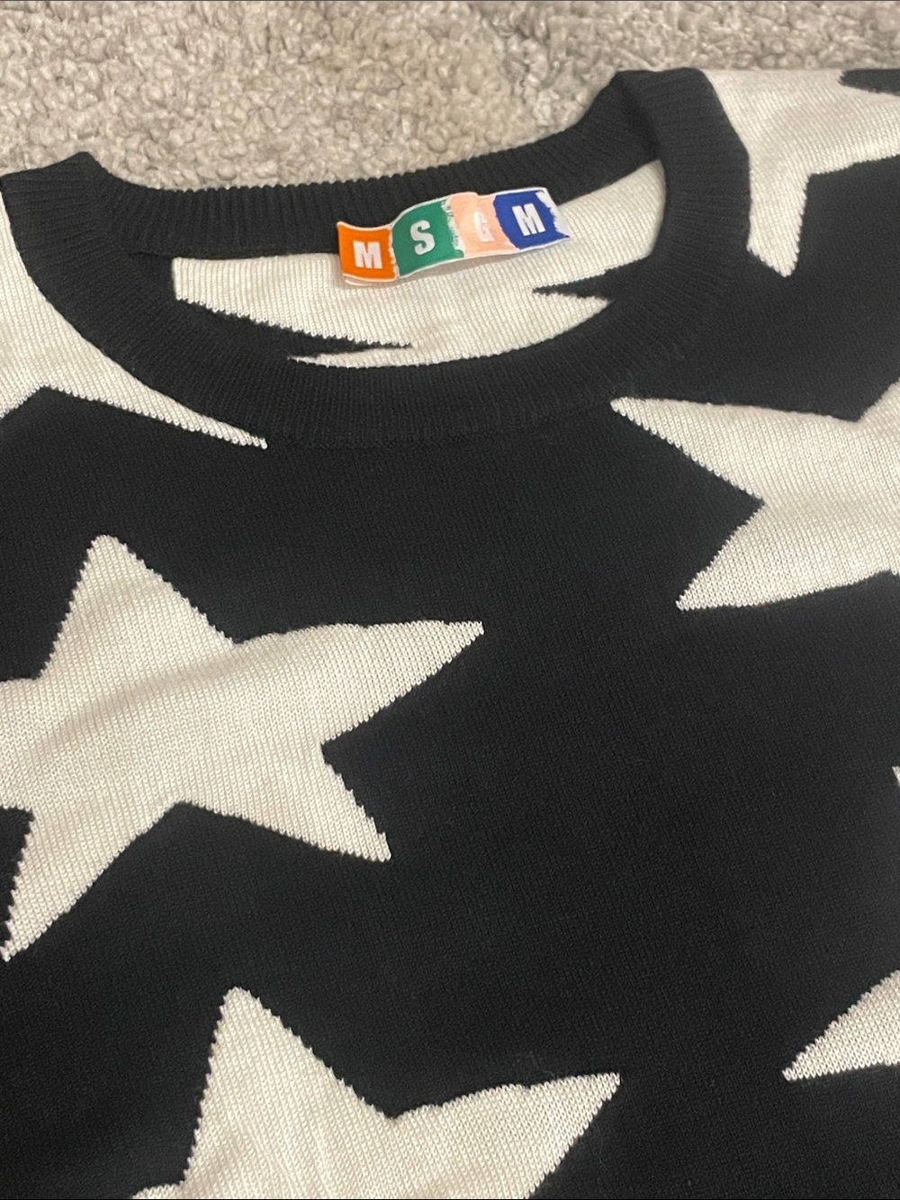 MSGM Black Crewneck Sweater Dress with White Star Print New - Picture 2 of 4